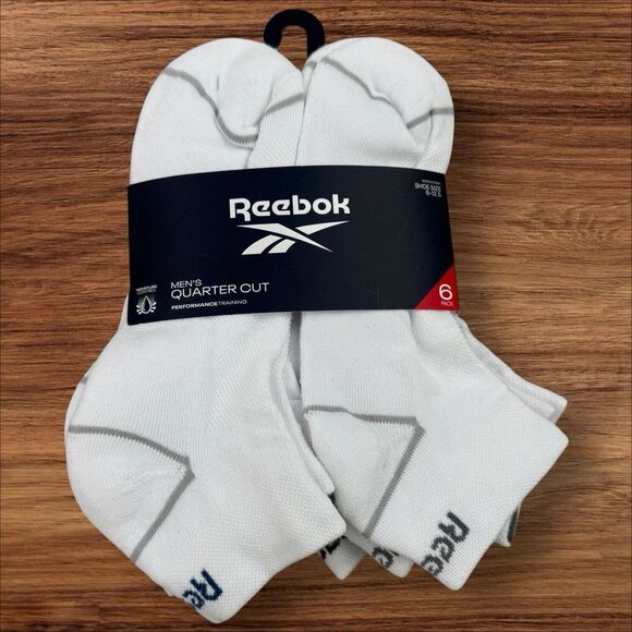 Reebok Socks Mens Size 6-12.5 Pack‎ Of 6 White Quarter Cut Performance Sports - Picture 1 of 6